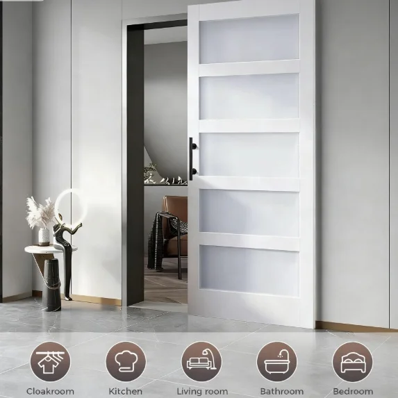 CONCEALED SLIDING BARN DOOR HARDWARE SOFT CLOSING INTERIOR WALL MOUNT HIDDEN TRACK ROLLING KIT