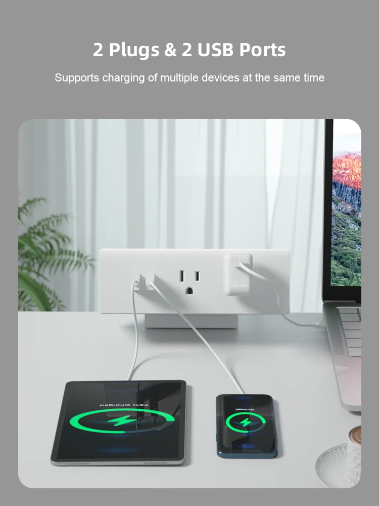 UL Listed Socket Extension - US Standard Clamp-on Desk Power Socket with 2 USB