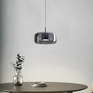 JACKSUN Modern Soot Glass Pendant Light Hanging Lamp with Black Metal Finish Ceiling Fixture for Dining Kitchen Island Bedside