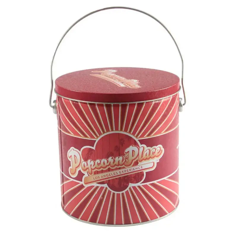 1 Gallon Custom Metal Empty Popcorn Tins Container Handle Popcorn Tin