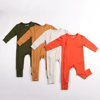 customize Infant Zipper Onesie Long Sleeve baby Clothes For Baby Boys Girls Zippered Convertible Bamboo Viscose Baby Romper