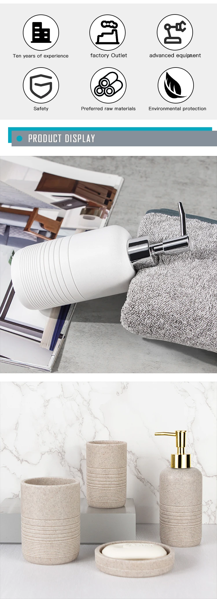 Grey Stone Resin Bathroom Set Mosaic Bathroom Accessories Sets For