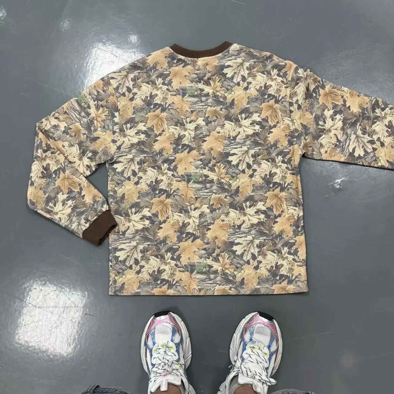 For Custom Long Sleeve O-Neck T-Shirt Waffle Knitted Regular Boxy Cotton Graphic Print Camo Men's Breathable Streetwear gallery 2
