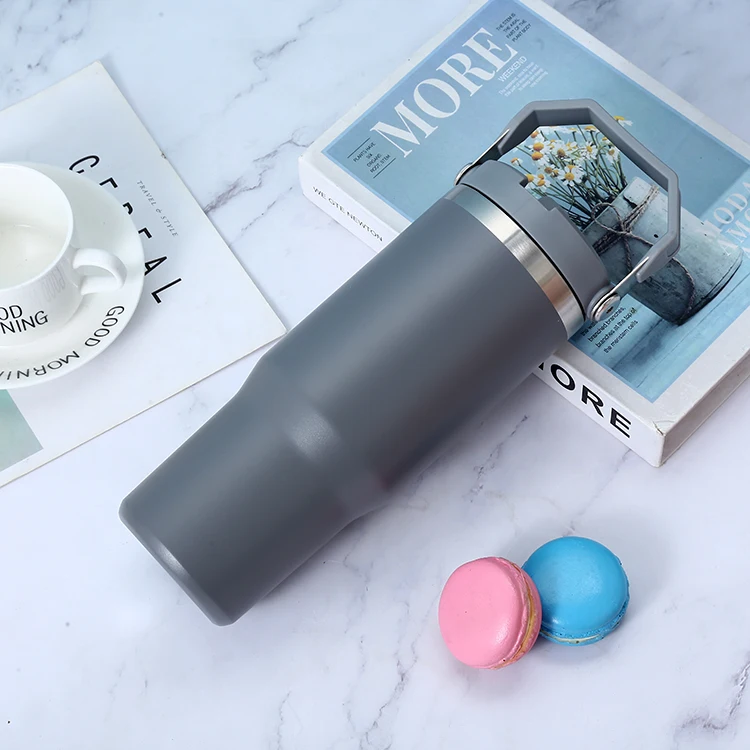 Stainless Steel Flip Straw 30 Oz Tumbler With Handle Matte Colored Blank Sublimation 30oz Flip