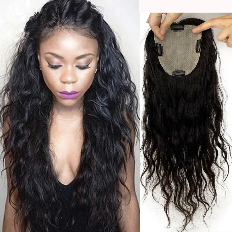 10-22 Zijden Basis Menselijk Haar Topper met 4 Clips In Haar Toupetjes Braziliaanse Losse Golvende Fijne Haarstuk Toupetje Voor Vrouwen_voghion.com