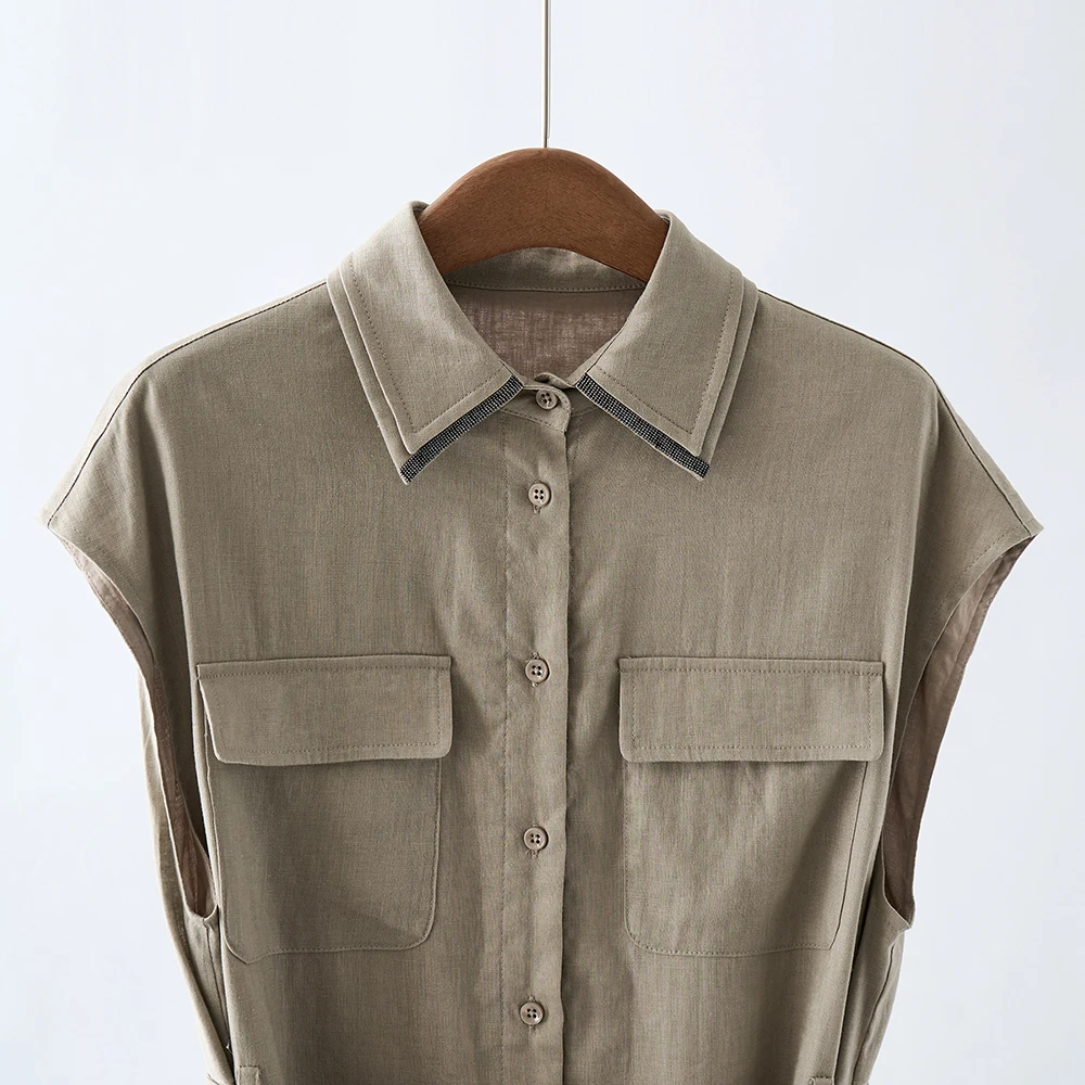 Linen shirt dress fabric detail
