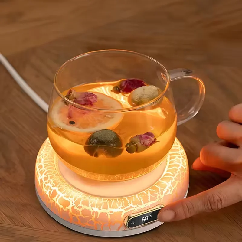 ブラック大理石調カップヒーター パッド 恒温飲料ウォーマー LEDスクリーン付き デスク・オフィス用 2