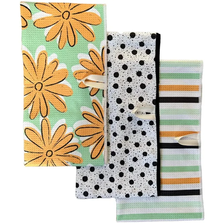 Weave Tea Towel Microfiber Kitchen Dish Towels Hand Loop Designer Prints