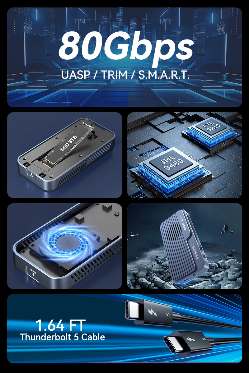 ACASIS TB501Pro/Thunderbolt5 SSDエンクロージャー Acasis 80Gbps M.2 NVMe SSD Enclosure Compatible with