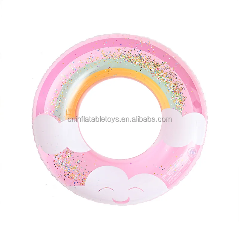 New Customizable Thickened PVC Inflatable Swimming Rings Sequins Clouds Rainbow Pink Blue Armpit Rings for Kids Sports Camping