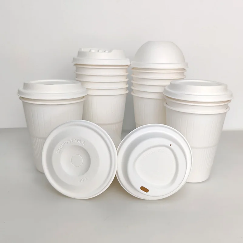 95mm Flat Lid Sugarcane Bagasse Disposable 100% Biodegradable Bagass Cover Coffee Cup Paper Dome Lids