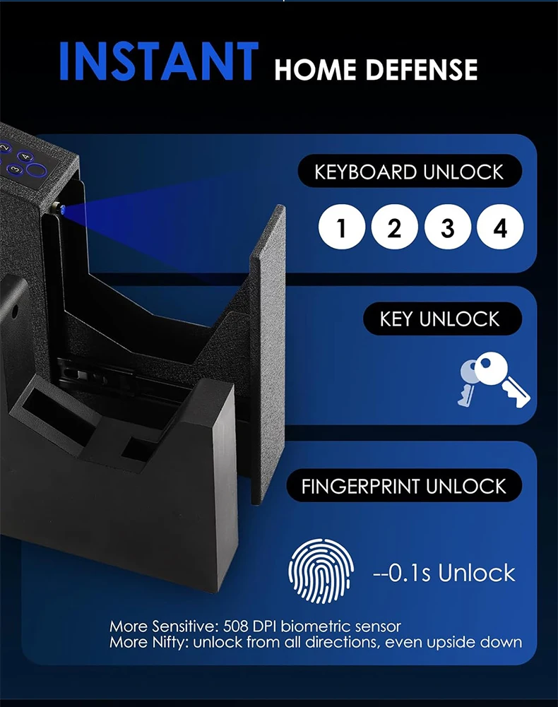 T5 Automatic Popup Push And Pull Gun Safe Box With Fingerprint