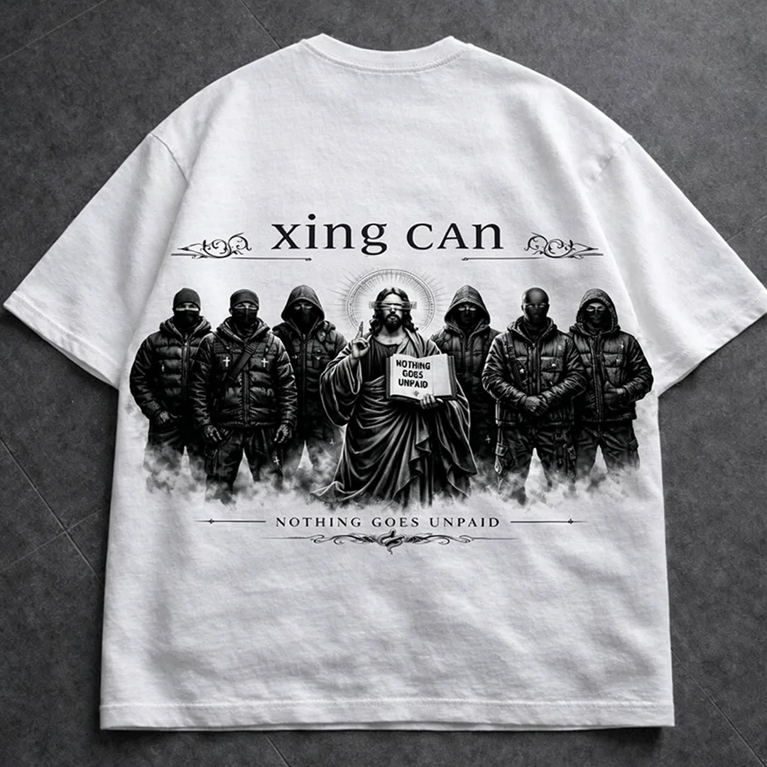 Męski niestandardowy bawełniany (100%) klasyczny T-shirt z okrągłym dekoltem w stylu vintage, retro, uliczny, ciężki, z drukowaniem DTG (Direct-to-Garment), jednolity kolor