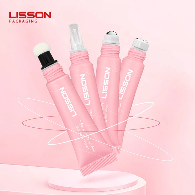 Custom Empty Squeeze Lip Gloss Concealer Tube Eye Cream Zinc Alloy Ball Massage Plastic Sponge Tube With Silicone Applicator