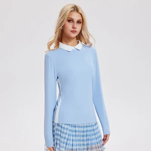 Wholesale Spandex Soft Zipper Polo Neck Long Sleeve Casual Sports Running Fitness Quick Dry  Women Gym Tennis t Shirt