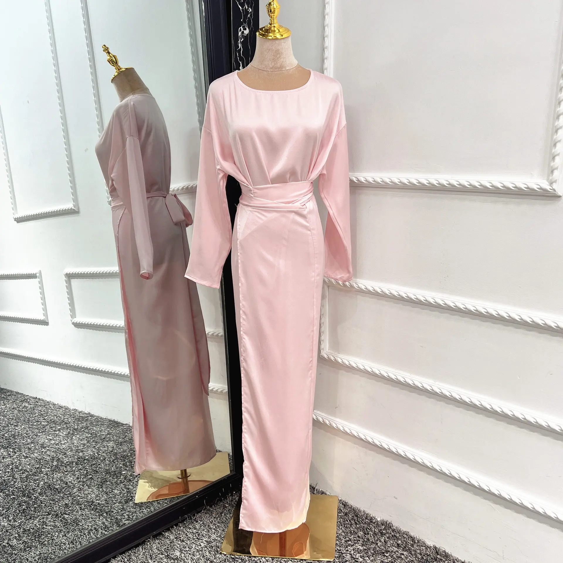 European and American Corset Dress Europe and the United States Dubai Satin  Long Skirt Crew Neck Unlined Viscose Modest Dress| Alibaba.com