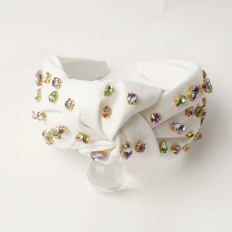 White Spring Rhinestone Custom Headband Crystal Knotted Hair Hoop Bands Solid Hairband Hair Accessories for Women New Headdress