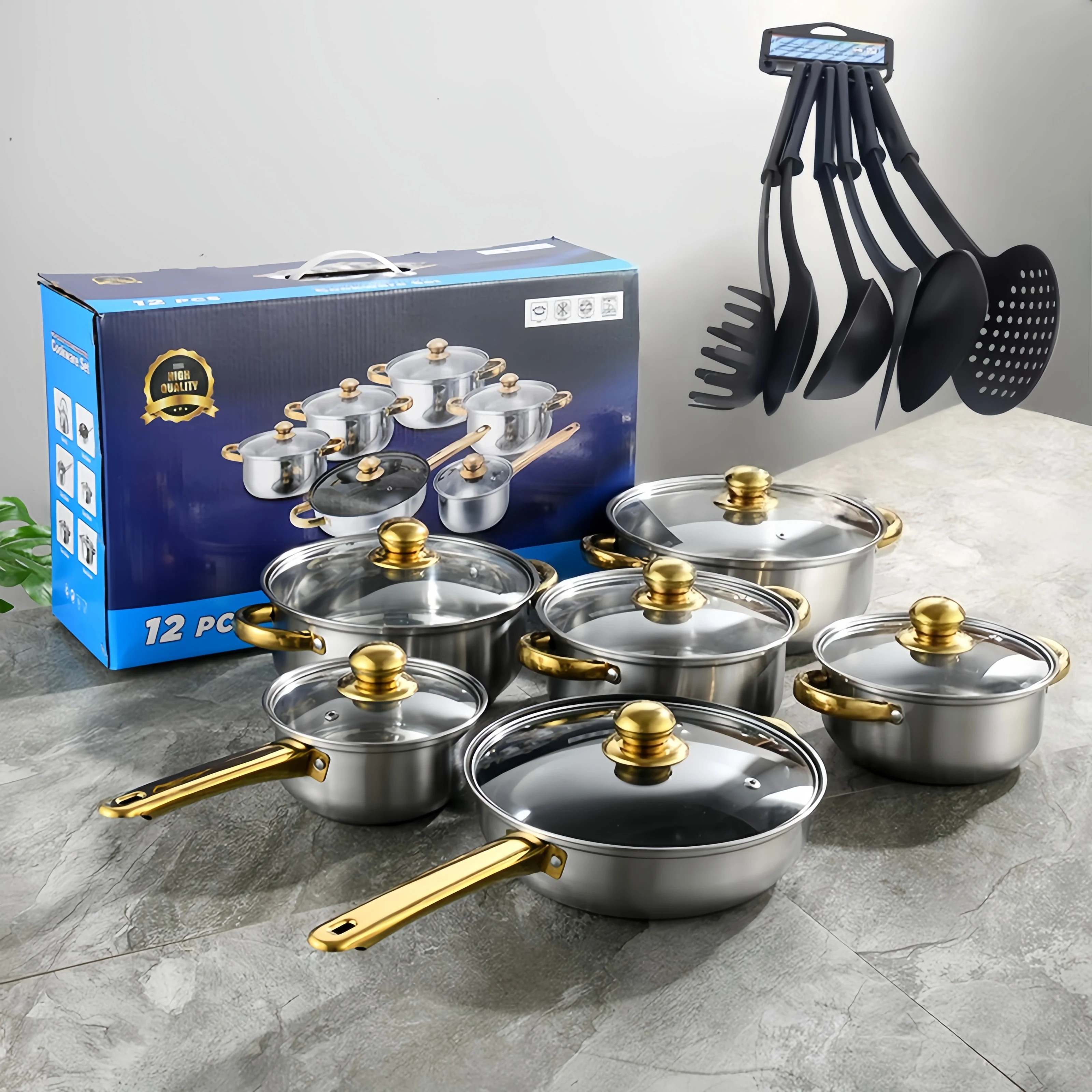 Set di pentole e padelle in acciaio inossidabile antiaderente per cucina a induzione all'ingrosso - Cina Set di pentole e padelle e pentole e pentole prezzo