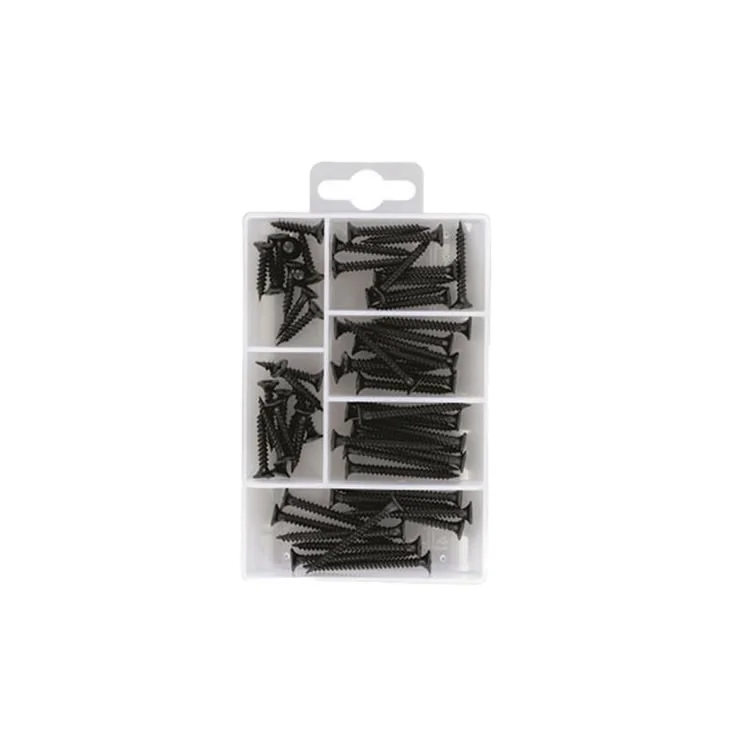 China Manufacturer Sale  M3.5 25-50mm 60pcs Steel Drywall Screws Set Black Coarse Threaded Construction Screws