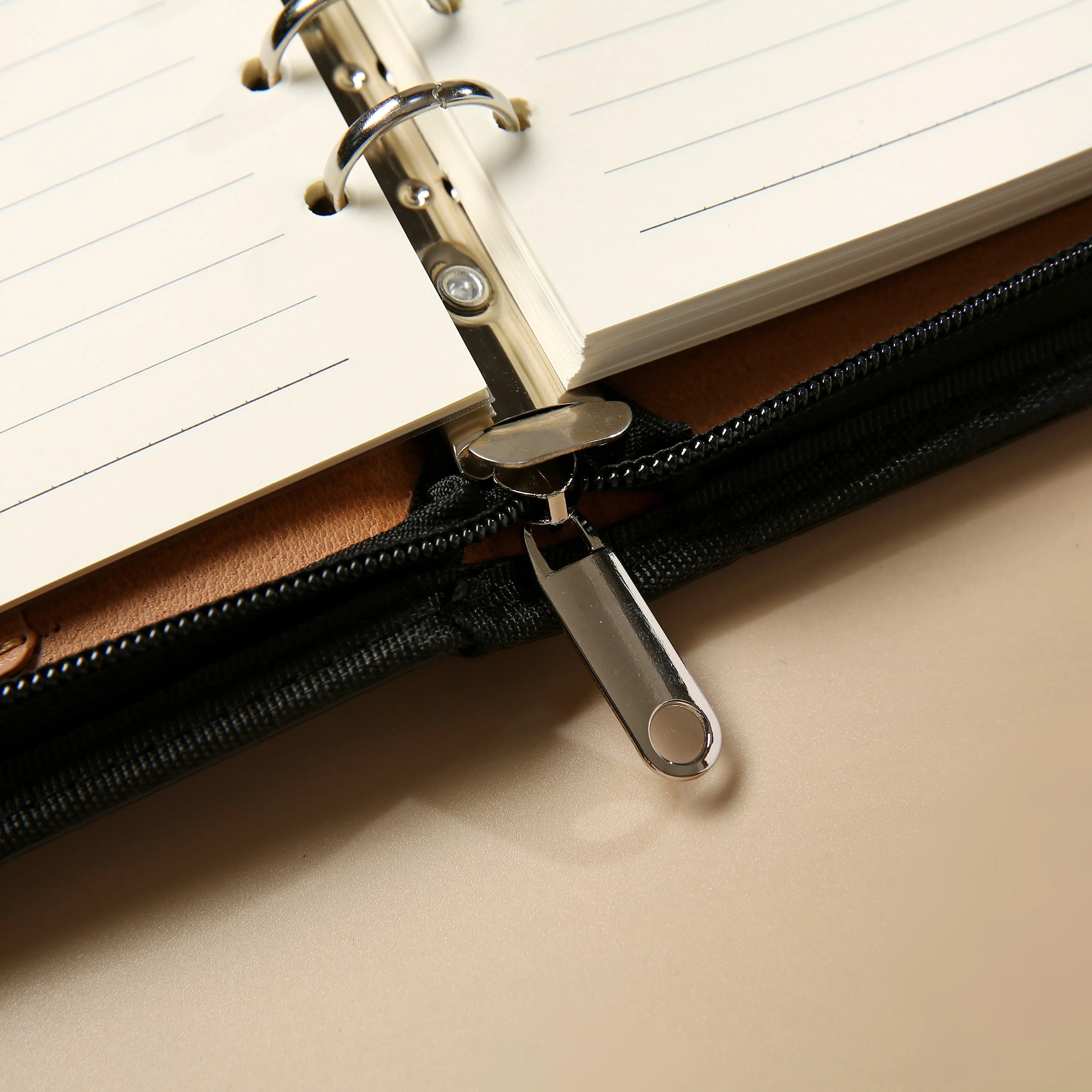 product zippered notebook pu leather  6 ring binder with card slots for business office meeting executive work planner organizer-8