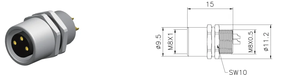 Straight Orientation M8 Waterproof Connector Brass Alloy PA66 GF B Code