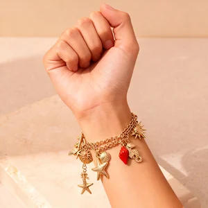 Women Starfish Pendant Bohemian Vacation Style Beach Travel Bracelet Fashion Chain & Link Bracelets Gold Plated Alloy Jewelry