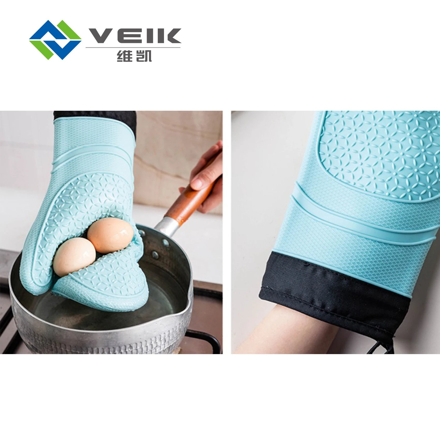 Heat Resistant Oven Usage Kitchen Silicone Glove with Cotton Lining Inside