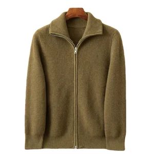 Men's Cashmere Knit Cardigan Half High Neck Full Zipper Breathable Anti-Wrinkle New Autumn Winter Young Middle-aged