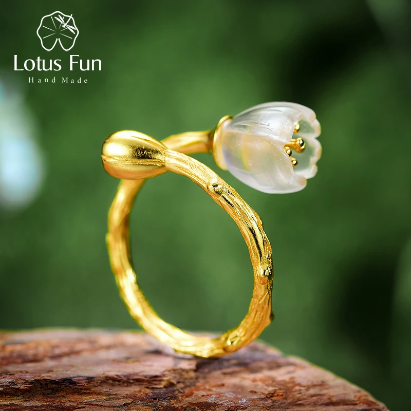 Lotus Fun 925 Sterling Silver Lapis Gemstone Redbud Flower Open Ring - Handmade Adjustable Size - View #8