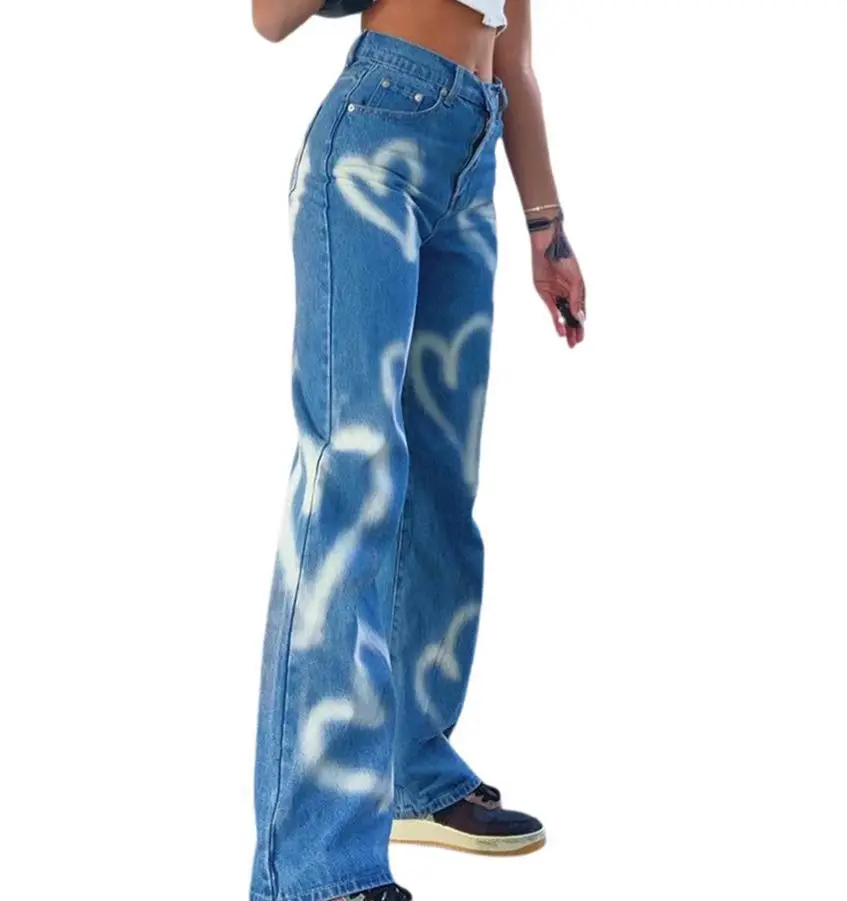 2022 al por mayor diseño de moda damas pantalones de mezclilla rasgado  pantalones vaqueros de mujer azul suelta mamá novio jeans de cintura alta