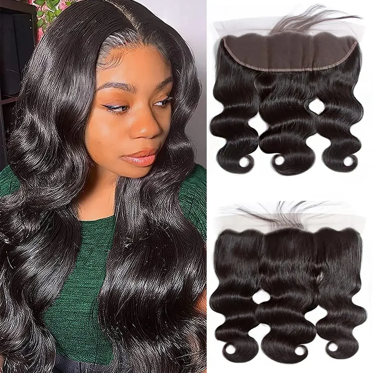 Body Wave Frontal 13x4 Lace Frontals PrePlucked Transparent Lace Closure Human Hair Nutural Black_voghion.com