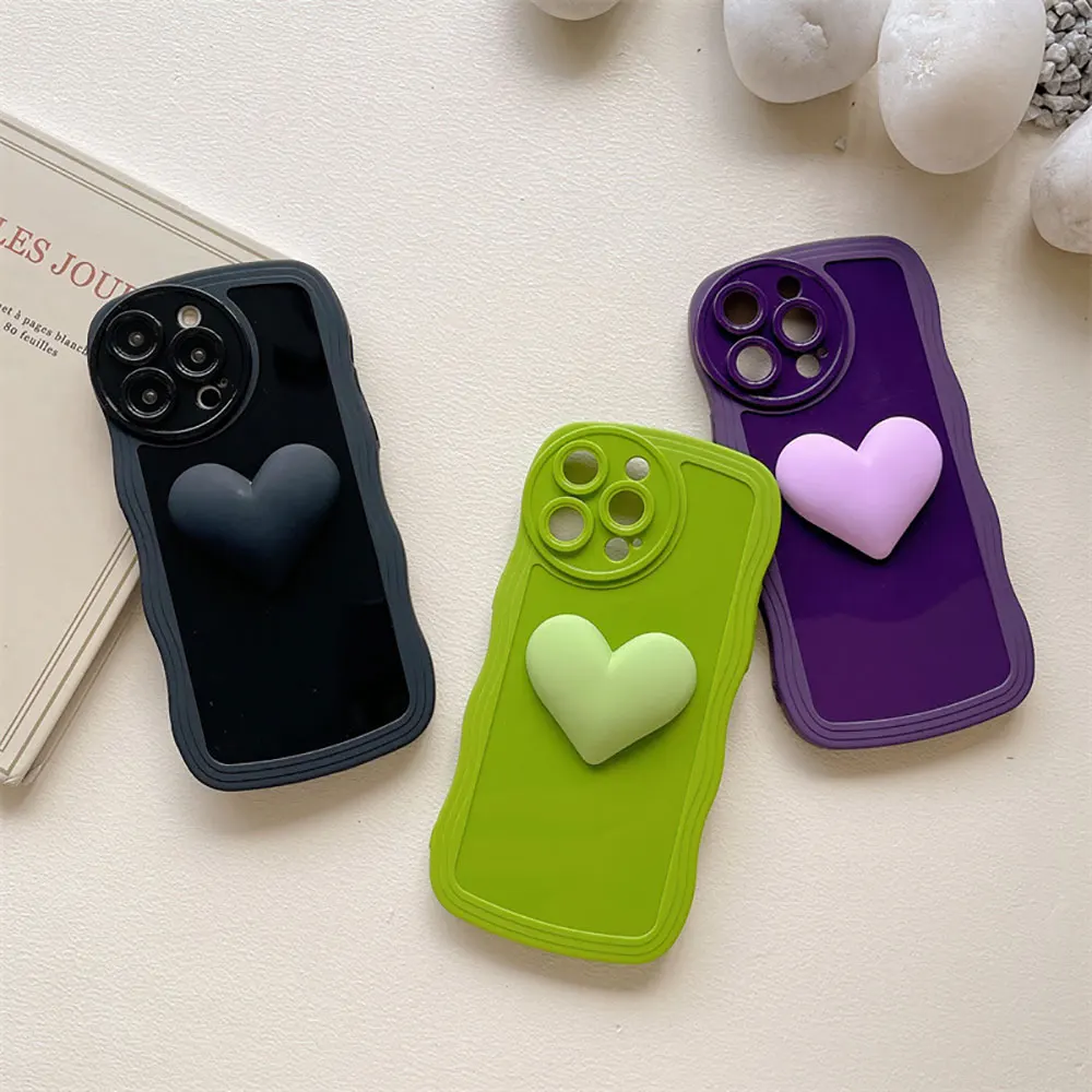 Laudtec Sjk916 3D Heart Phone Case Wave Frame Cute Love Cover Soft Tpu Skin Friendly Shell For Iphone 16 15 14 13 Plus Pro Max  