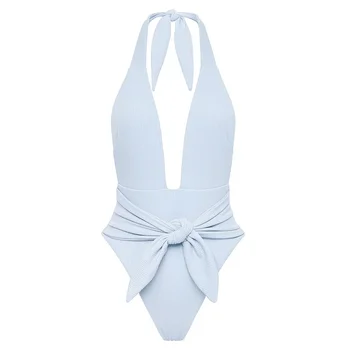 Oversized Self Tie Bow Swimsuit Light Support Swimwear One Pieces Ties At The Neck Open Back Feature Bathing Suit