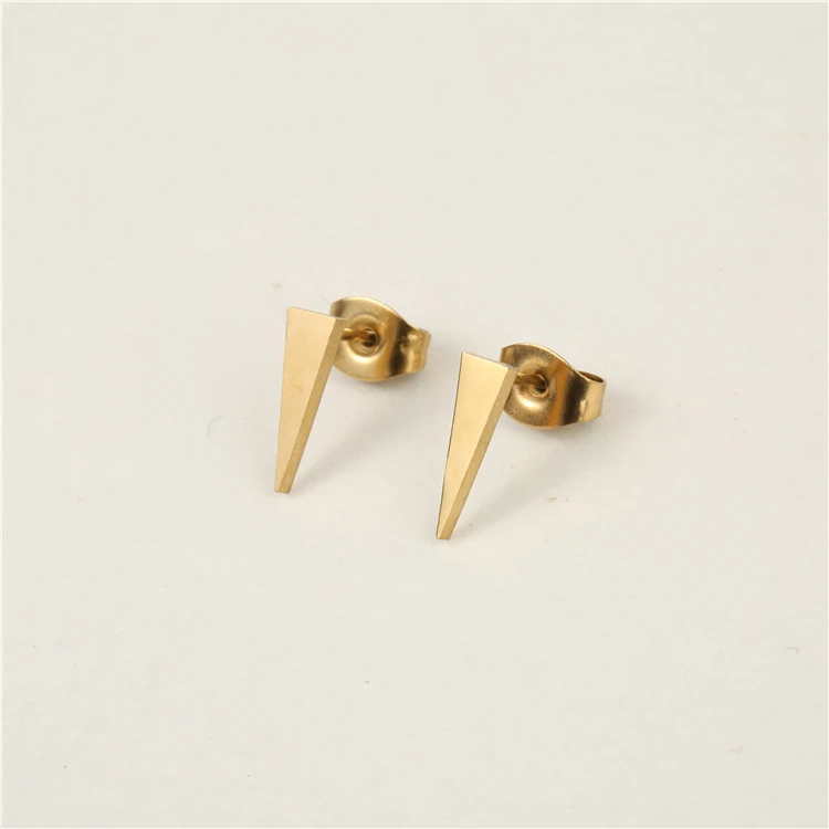 Trendy Inverted Triangle Fine Stud Earrings Small Hypoallergenic  316L 18K Gold Plated Stainless Steel Earrings for Women