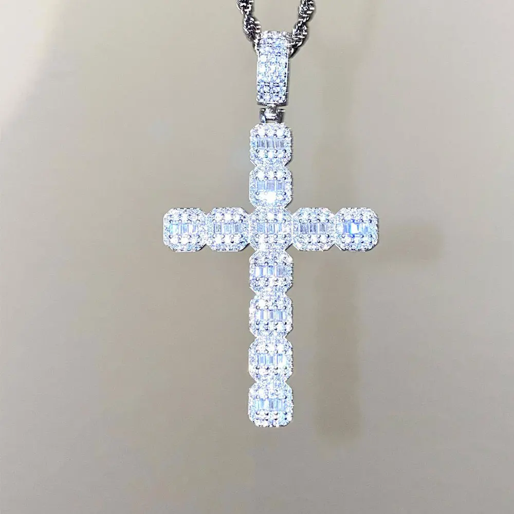 Ins Hot  Hip Hop Popular Mens Necklace Jewelry Iced Out Zircon Gold Silver Charm Pendants Cross Pendant