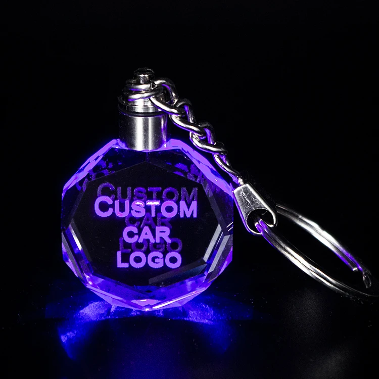 Wholesale K9 Blank Crystal Keychains Custom Laser Engraving Car Logo Big 3d Crystal Keychain with LED Light for Giveaways