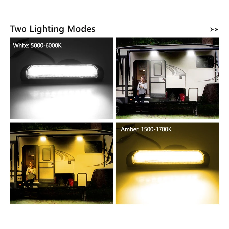 Dual Color Led RV Exterior Light 12V/24V 9W Wide Angle Led Sence Light for RV Trailer Camper Awning