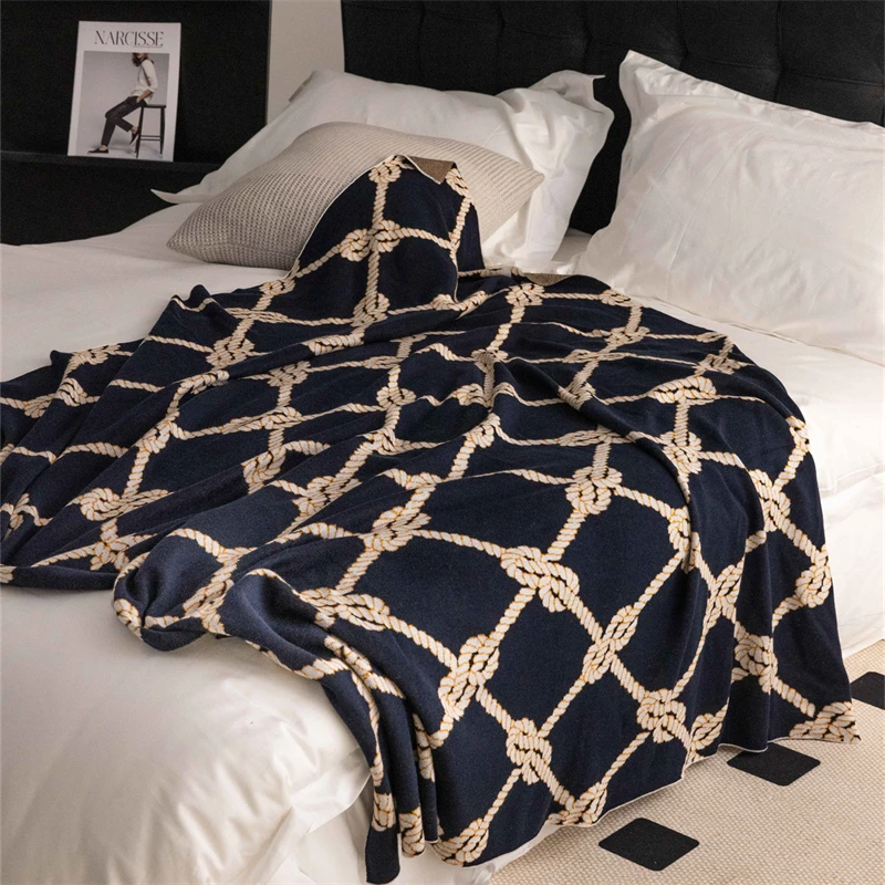 TSM New Custom Nordic Knitted Throw Blanket Wool Blend Sustainable Rectangular Anime Woven Bed Couch Travel European Cotton