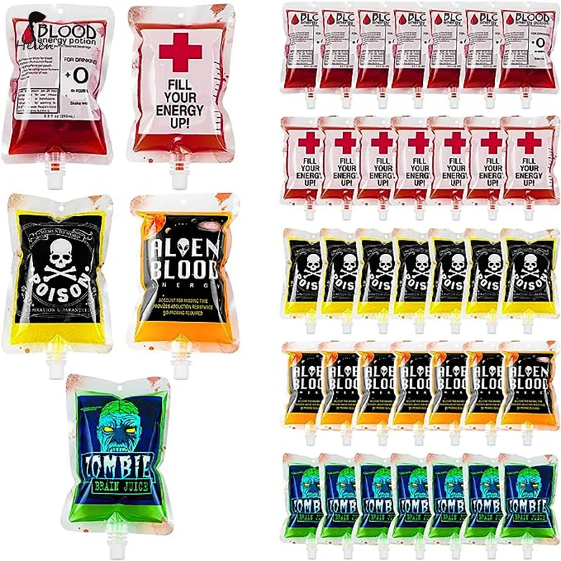 10Pcs/31Pcs Blood Bags Plastic Drink Bags Halloween Festival Party Supplies Clip