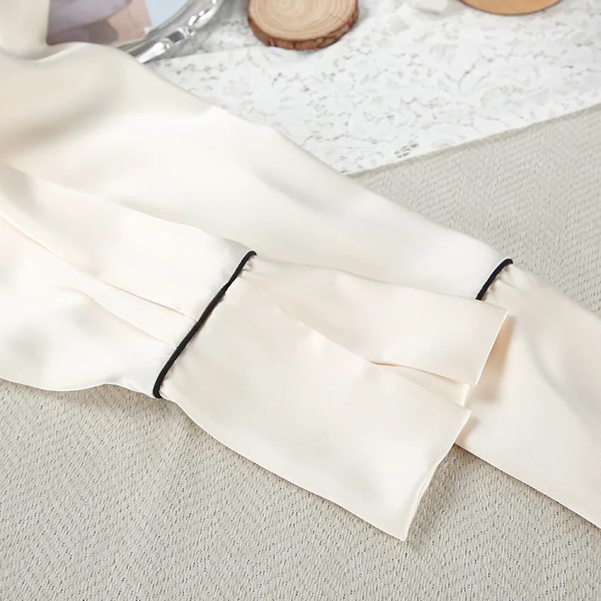 Womens Satin Pajama Set Soft Polyester Long Sleeve Wrap Pants Two Piece Loungewear — detail