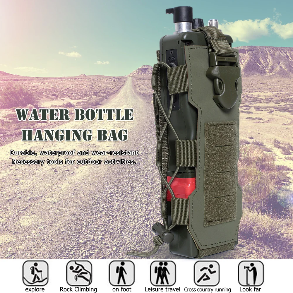 Tactical Molle Water Bottle Pouch Bag Outdoor Travel Hiking Drawstring Water Bottle Holder