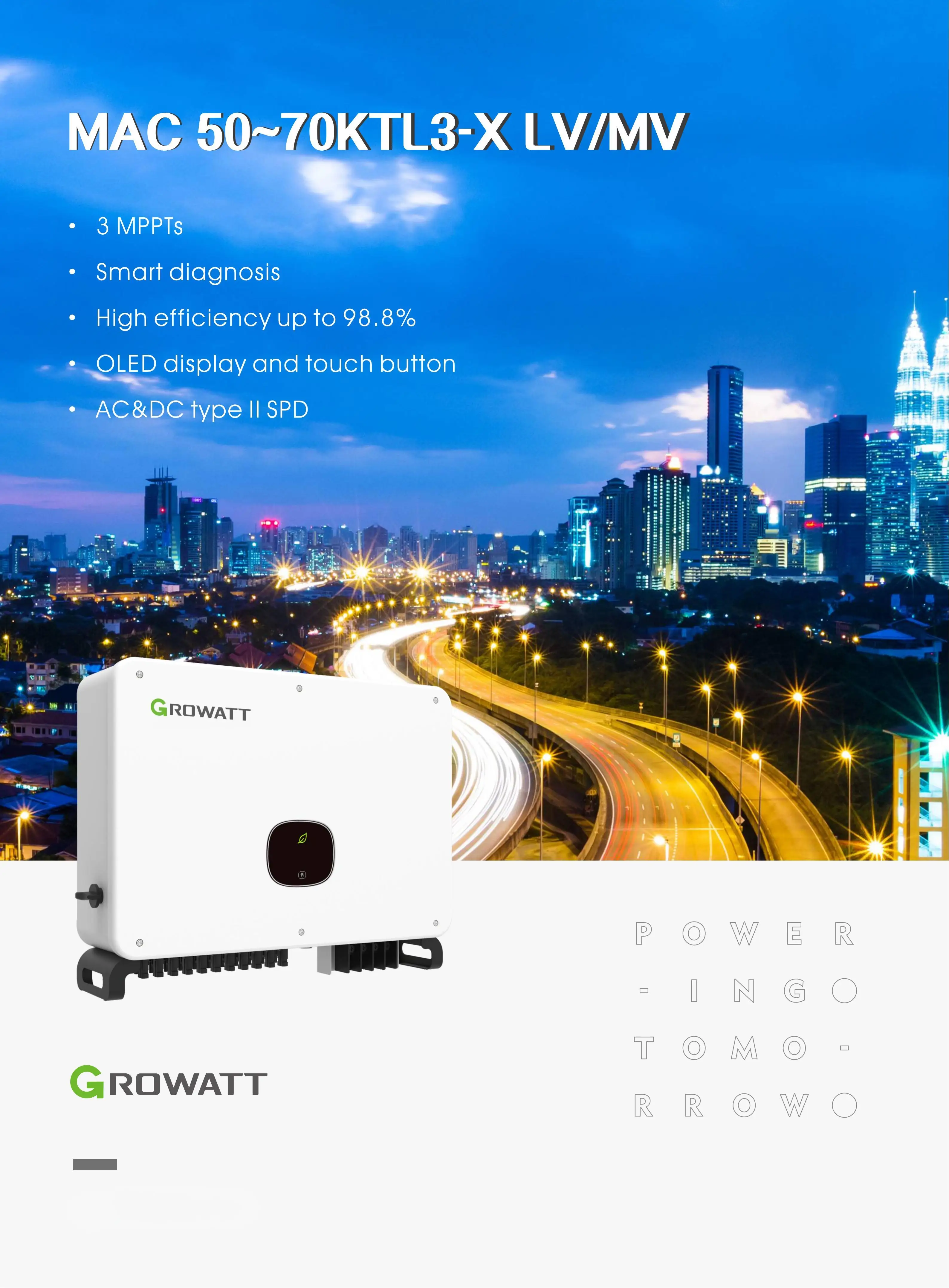 Growatt MAC 50-70KTL3-X LV MV Three Phase On Grid Solar Inverter 50KW ...