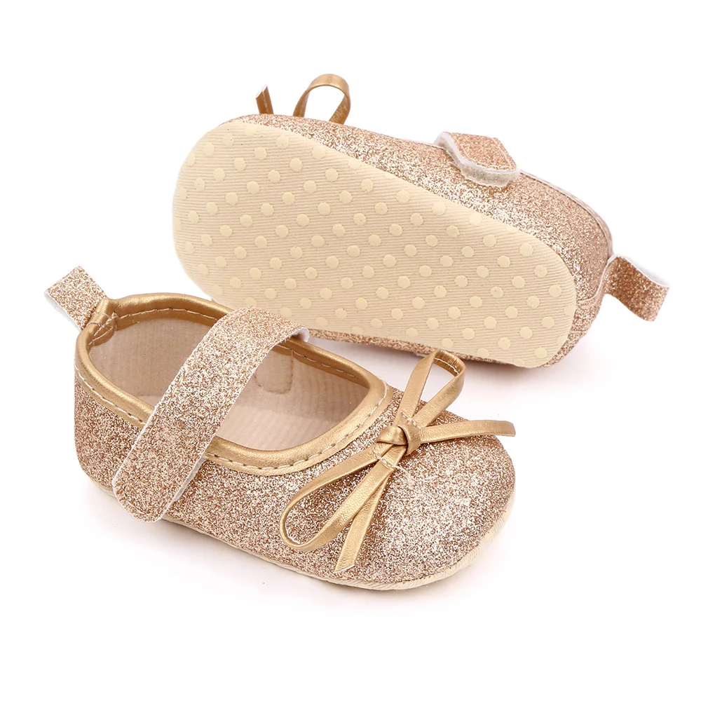 Fancy shining baby girl princess shoes bow-knot soft sole infant toddler shoes 0-1 year walking factory