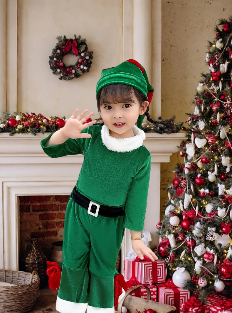 New Year Dress up Boys Girls Christmas Costume Classical Christmas Cosplay  Suit Cute Kids Clothing for Christmas Party