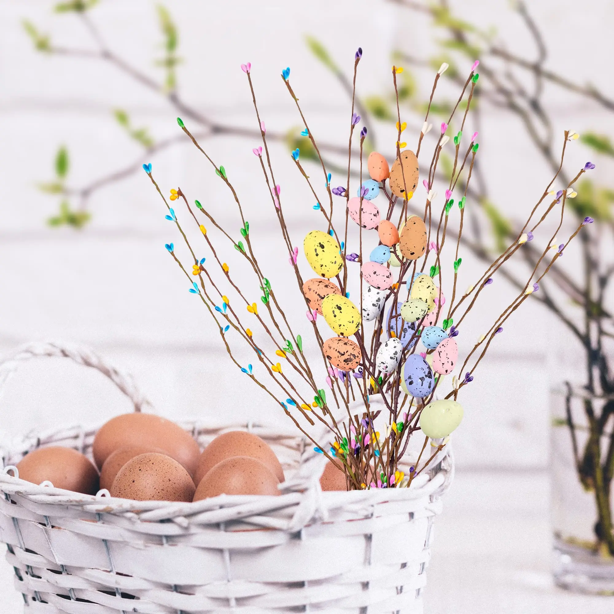Pastel Artificial Easter Spray Vine Decorative Spring Floral Arrangement Centerpiece Foam Easter Eggs Berries for Home Office