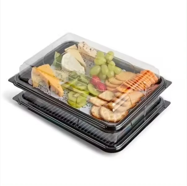 Catering Buffet Tray Cake Platter Packaging Disposable Plastic Sandwich Platter Catering Tray With Dome Lid