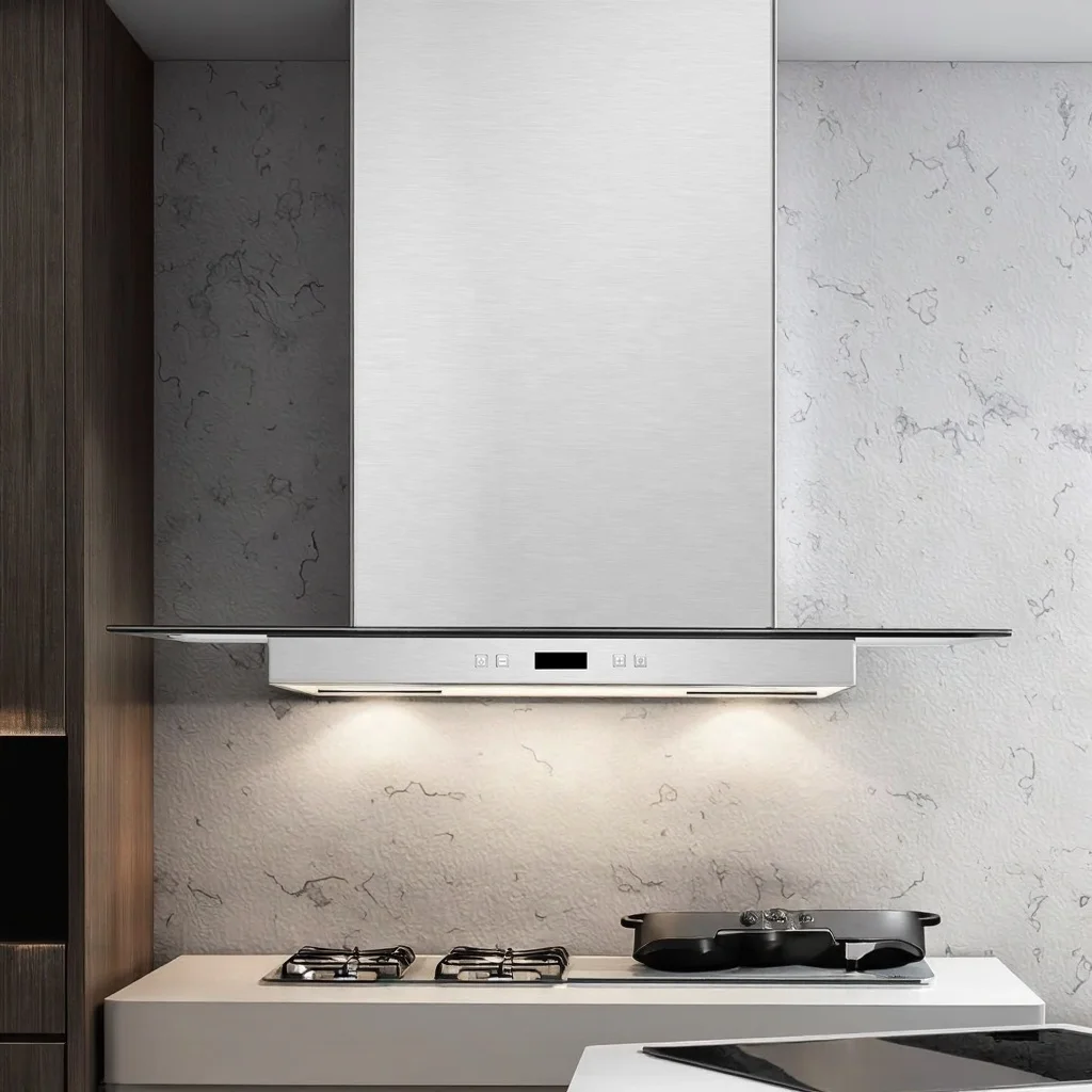 Stainless Steel Electric Range Hood with Tempered Glass Exhaust Vented Hood for Household Use