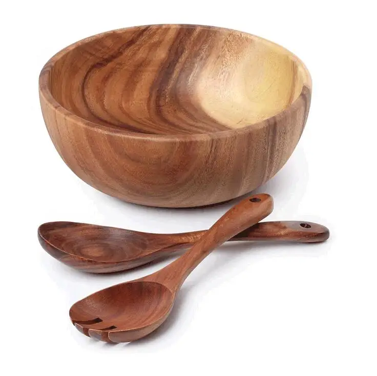 
 Экологически чистый, оптовая продажа, кухонная деревянная Салатница из акации, набор посуды, вилка, ложка  