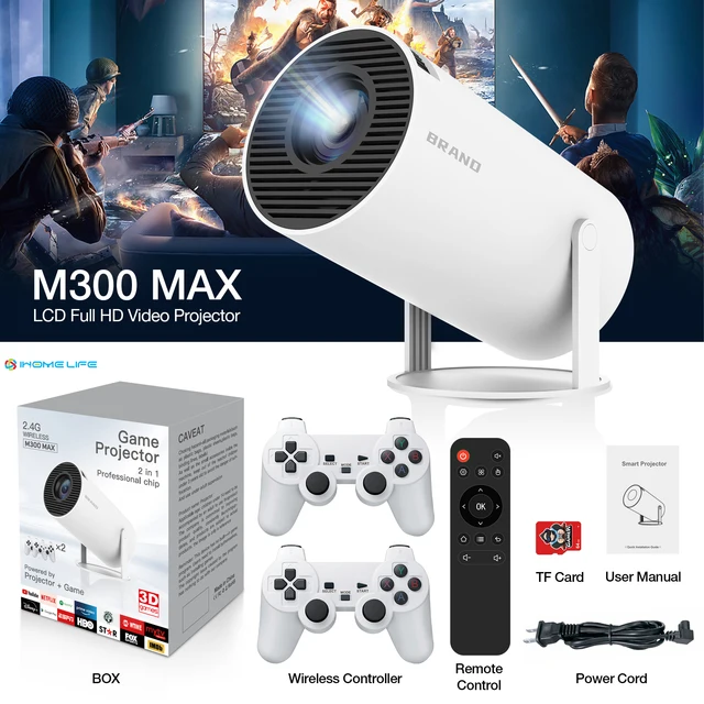 IHOMELIFE M300 Max Full HD 4K Android Projector Wireless Controller 2024 Hot Smart Game Projector Outdoor or Home Entertainment