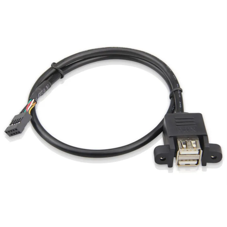 9-pin Header to Dual USB Extension Cable with Panel Mount Double USB Extension PVC Cable with Screw Dupont 2.54 Pitch